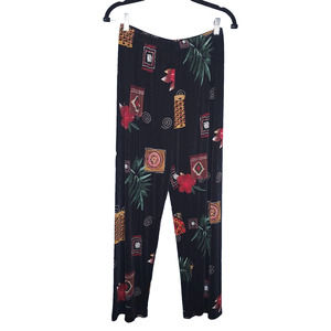 Chicos Travelers Womens Black Floral Palazzo Wide Leg Pants Sz 1/M Slinky